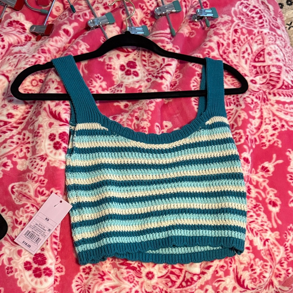 Wild Fable Teal and White Striped Crop Top